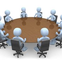 3d people in a round table having a meeting.